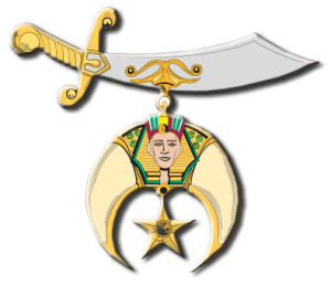 shriners, masonic logo, crescent, star, sword, fez
